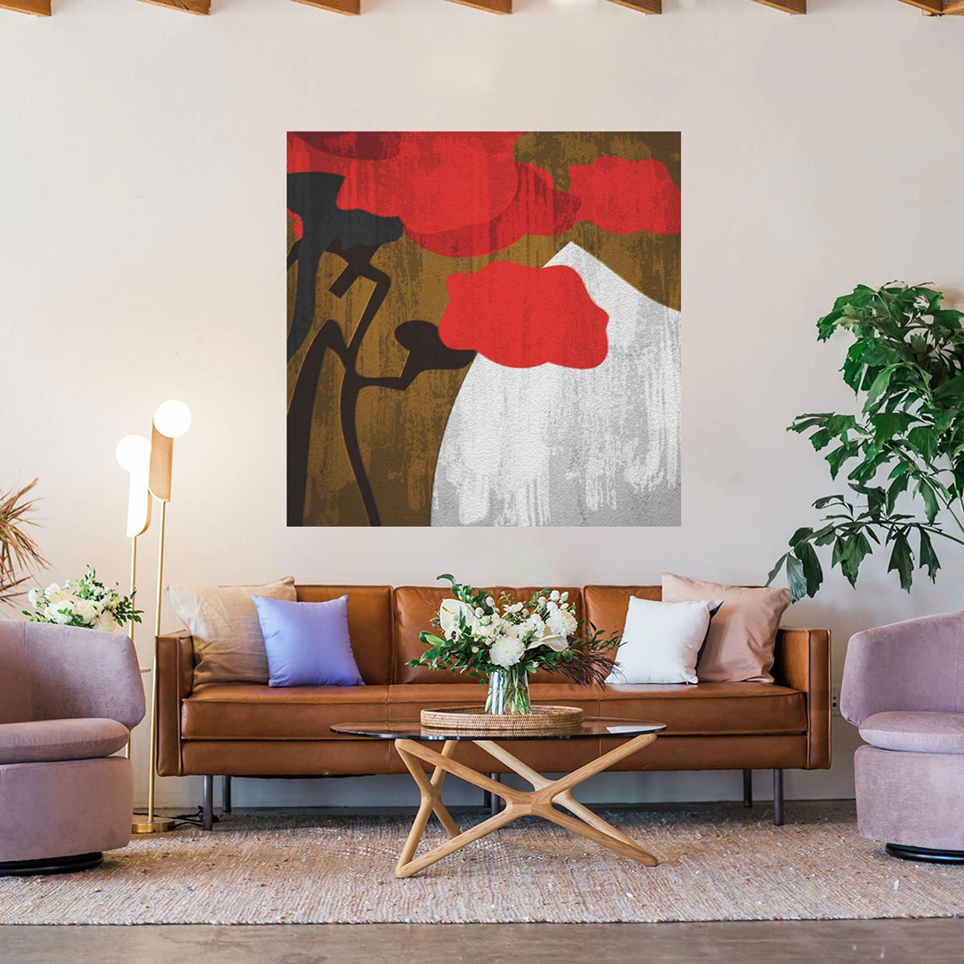Quadro Grande Tela Canvas Floral Colorida 90x90cm