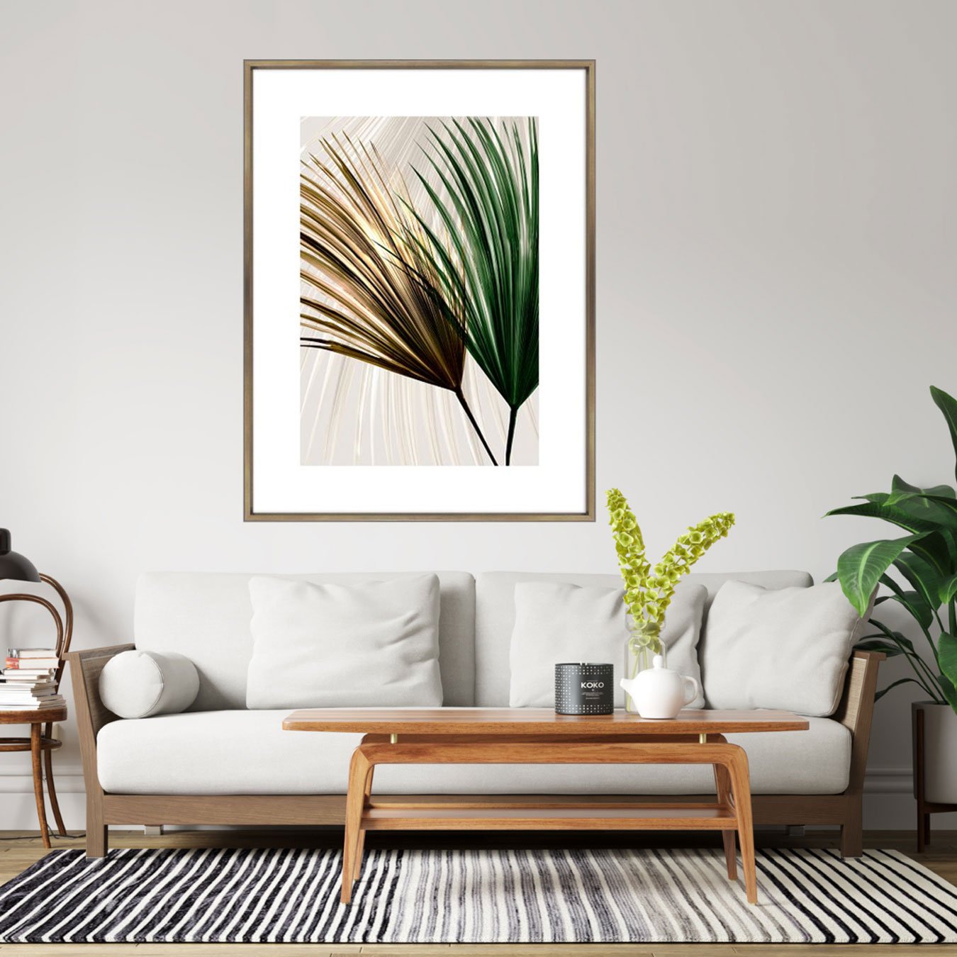 Quadro Moderno Arte Floral com Moldura Chanfrada Bronze 60x80 cm
