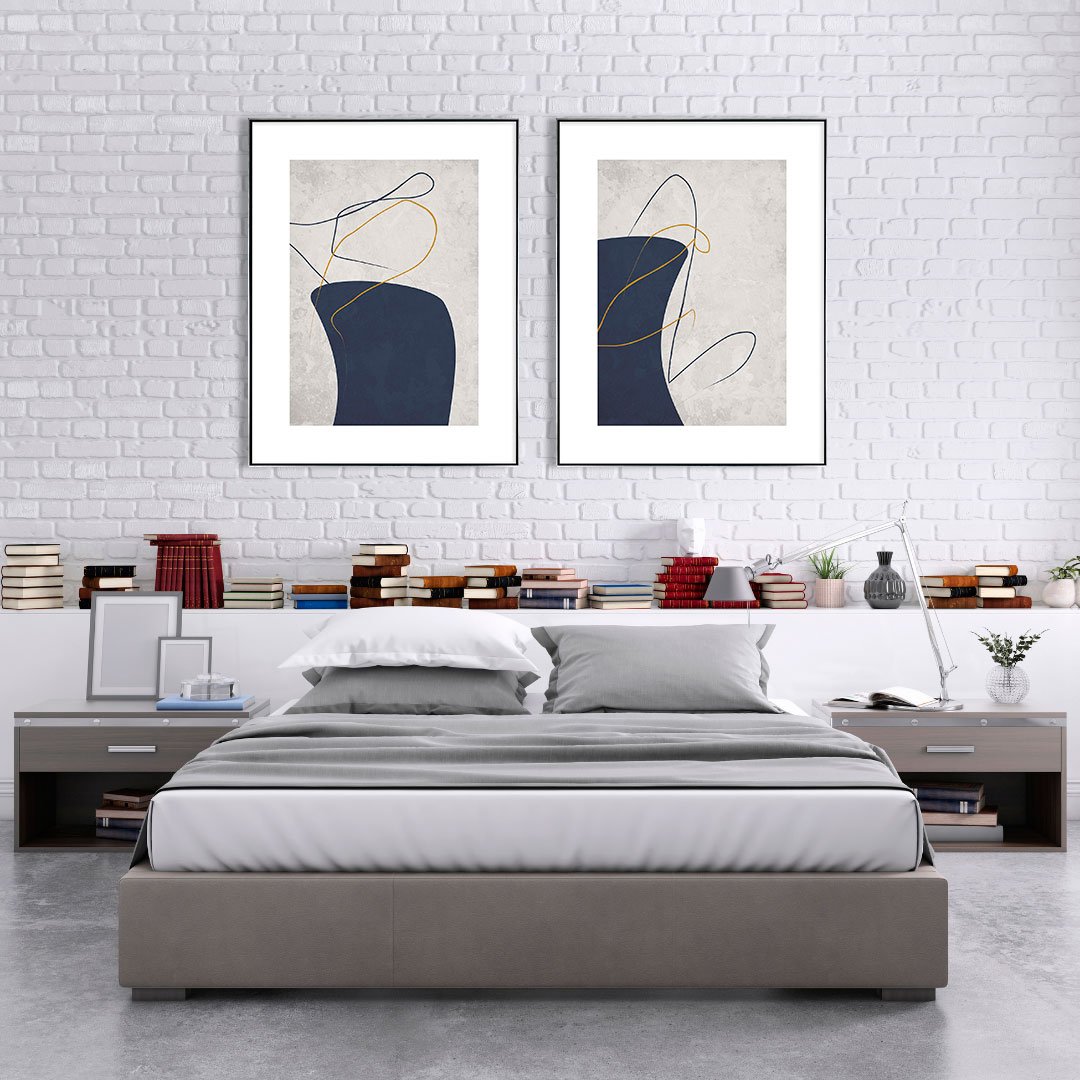 Quadro Moderno com Arte Abstrata e Moldura Prata Envelhecida 70x90 cm