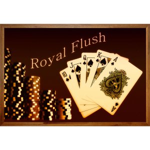 Quadro Decorativo com Moldura Rústica Baralho Royal Flush 90x60cm Quadro Decorativo com Moldura Rústica Baralho Royal Flush 90x60cm