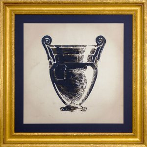 Quadro com Moldura Alto Padrão Dourada Ilustração Ânfora III 80x80cm Quadro com Moldura Alto Padrão Dourada Ilustração Ânfora III 80x80cm