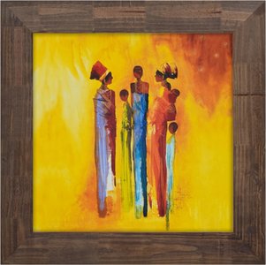 Quadro Rústico Figurativo Mulheres e Crianças Africanas s/ Vidro 70x70cm Quadro Rústico Figurativo Mulheres e Crianças Africanas s/ Vidro 70x70cm