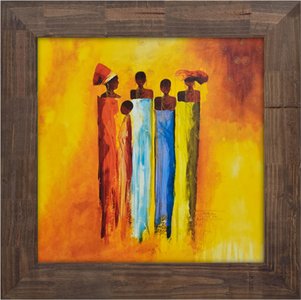 Quadro Rústico Figurativo Mulheres Africanas s/ Vidro 70x70cm Quadro Rústico Figurativo Mulheres Africanas s/ Vidro 70x70cm