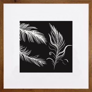 Quadro Decorativo com Moldura Rústica Silhueta Penas Brancas II 50x50cm