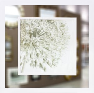 Quadro com Moldura Branca Moderno com Espelho Floral 90x90cm