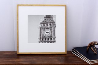 Quadro Decorativo com Moldura na Cor Carvalho Torre Big Ben Londres Inglaterra 50x50cm