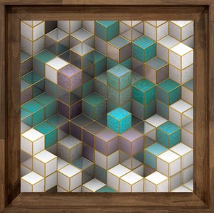 Quadro Abstrato Impressão Digital em Tela com Moldura Rústica 90x90cm