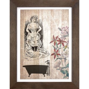 Quadro Pequeno Rústico Mulher, Banheira e Flores em Tom Envelhecido 25x35cm Quadro Pequeno Rústico Mulher, Banheira e Flores em Tom Envelhecido 25x35cm