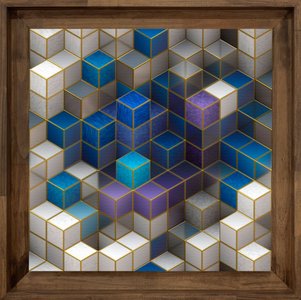 Quadro Abstrato Geométrico Tela com Moldura Rústica 90x90cm