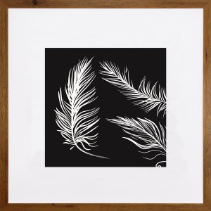 Quadro Decorativo com Moldura Rústica Silhueta Penas Brancas 50x50cm