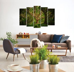 Kit de Quadros Telas Decorativas Floresta Hawaii Árvores Kit com 5 Telas