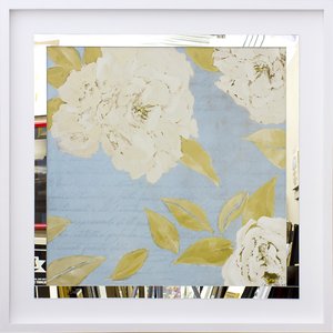 Quadro Decorativo com Espelho Floral Flores Brancas 80x80cm