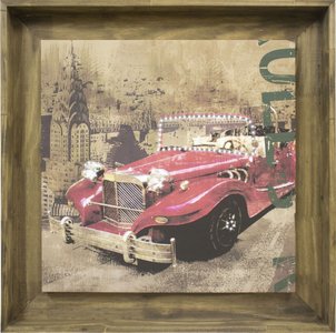 Quadro Decorativo com Strass Impressão Digital em Tela Carro Antigo Vermelho 80x80cm Quadro Decorativo com Strass Impressão Digital em Tela Carro Antigo Vermelho 80x80cm