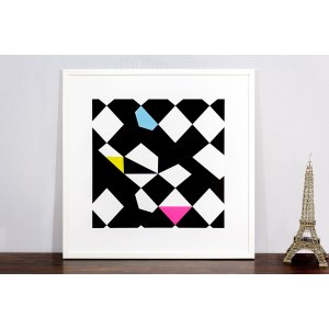 Quadro Decorativo com Moldura Branca Geométrico em Preto e Branco