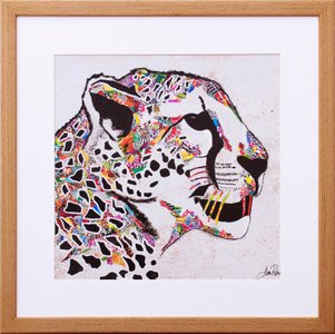 Quadro Decorativo Ilustração Onça Colorida 40x40cm