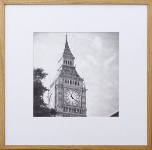 Quadro Decorativo com Moldura na Cor Carvalho Torre Big Ben de Londres Inglaterra 50x50cm