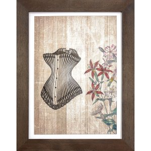 Quadro Pequeno Rústico Espartilho e Flores em Tom Envelhecido 25x35cm Quadro Pequeno Rústico Espartilho e Flores em Tom Envelhecido 25x35cm