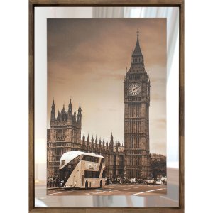 Quadro em Tela Londres Com Espelho e Moldura Rústica 80x110cm