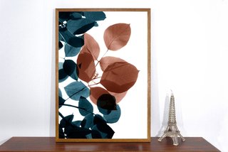 Quadro Decorativo Folhas Azuis e Marrons: Toque de Natureza na sua Decoração