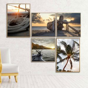 Combo de Quadros Paisagens Natureza Mar Conjunto com 5 Quadros 220x210 cm Combo de Quadros Paisagens Natureza Mar Conjunto com 5 Quadros 220x210 cm