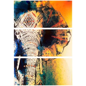 Conjunto de 3 Quadros Telas Decorativas Desenho Elefante Conjunto de 3 Quadros Telas Decorativas Desenho Elefante