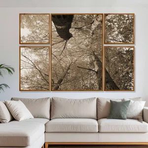 Conjunto de Quadros Árvores em Tom Sépia Kit com 5 Quadros