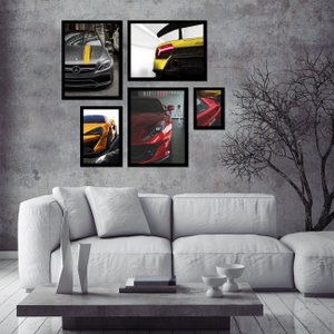 Conjunto de Quadros Carros Esportivos Kit com 5 Quadros