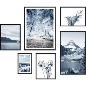 Conjunto de Quadros de Paisagens Natureza Tons Azuis 130x120 cm Conjunto de Quadros de Paisagens Natureza Tons Azuis 130x120 cm