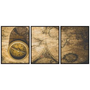 Conjunto de Quadros Mapa Envelhecido e Bússola Kit 3 Quadros - Escolha o Tamanho Conjunto de Quadros Mapa Envelhecido e Bússola Kit 3 Quadros - Escolha o Tamanho