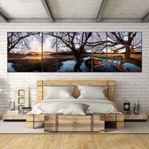 Conjunto de Quadros Grandes com Vidro Kit com 5 Quadros 500x150cm