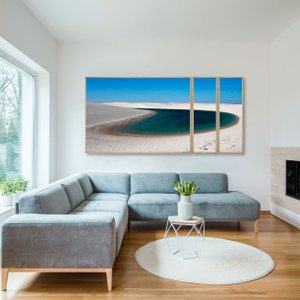 Conjunto de Quadros Lagoa em Dunas 210x100 cm Kit com 3 Quadros Conjunto de Quadros Lagoa em Dunas 210x100 cm Kit com 3 Quadros