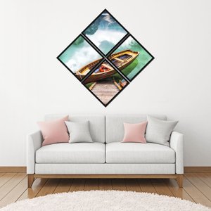 Conjunto de Quadros Losango Barco Kit com 4 Quadros 120x120cm