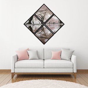 Conjunto de Quadros Losango Flor de Cerejeira 120x120cm