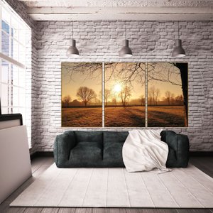 Conjunto de Quadros Paisagem Nascer do Sol Kit com 3 Quadros de 70x110cm