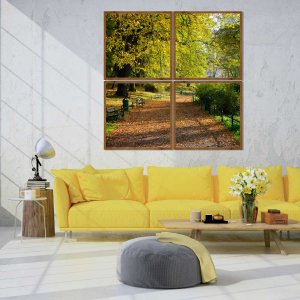 Conjunto de Quadros Rústicos Paisagem Parque Kit com 4 Quadros de 60x60 cm