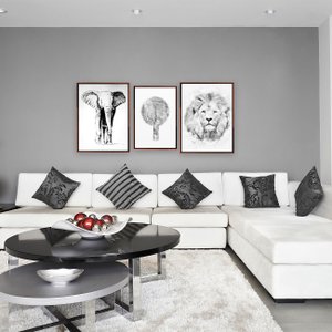 Conjunto Tela Canvas Animais e Árvore Abstrata Kit com 3 Quadros