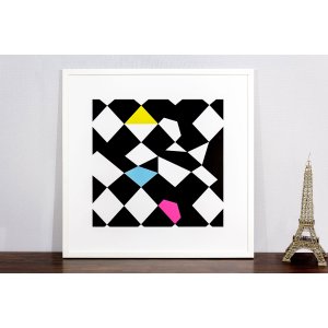 Quadro Decorativo com Moldura Branca Geométrico em Preto e Branco II