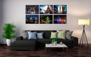 Kit com 6 Quadros Decorativos Cidades Londres Paris Nova York São Paulo 90x60cm