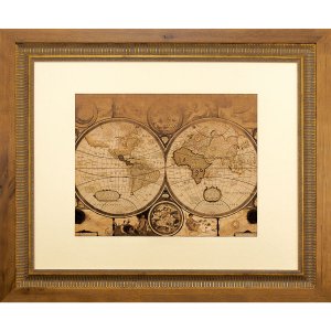Quadro Decorativo Mapa Mundi Envelhecido com Moldura Dupla 60x50cm Quadro Decorativo Mapa Mundi Envelhecido com Moldura Dupla 60x50cm