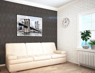 Quadro Decorativo Grande com Moldura Preta Ilustração Ponte do Brooklyn