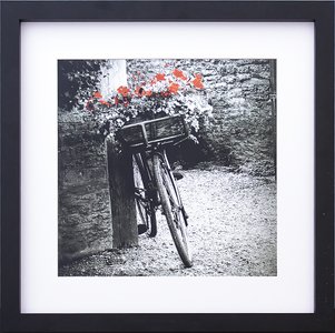 Quadro Decorativo em Preto e Branco Bicicleta Vaso de Flores 40x40cm