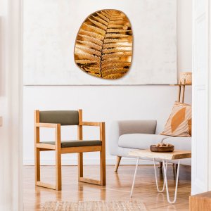 Quadro Elegante de Folhas de Palmeira Tons Terrosos | Formato Orgânico com Moldura Freijó Quadro Elegante de Folhas de Palmeira Tons Terrosos | Formato Orgânico com Moldura Freijó