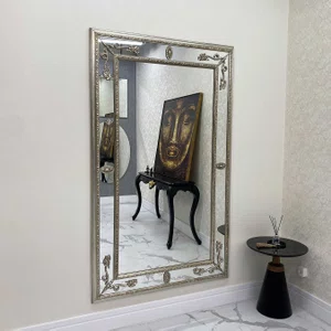 Espelho Clássico Decorativo Royale com Moldura e Apliques Folheados em Prata 120x200 CM