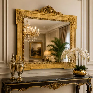 Espelho Clássico Imperiale Folheado à Mão Dourado Envelhecido 130x120CM