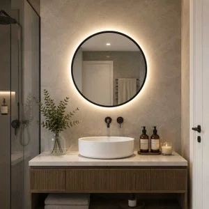 Espelho com LED Redondo e Moldura Preta Laqueada: Elegância e Versatilidade para sua Decoração