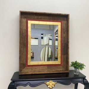 Espelho Cristal com Moldura Marrom e Vermelha