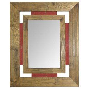 Espelho Cristal com Moldura Rústico Marrom e Vermelho