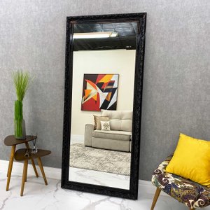 Espelho Cristal Decorativo com Moldura Preta Laqueada para Lavabo, Banheiro e Quarto Espelho Cristal Decorativo com Moldura Preta Laqueada para Lavabo, Banheiro e Quarto