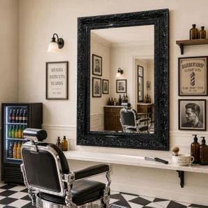 Espelho Cristal Decorativo com Moldura Preta Laqueada para Lavabo, Banheiro e Quarto