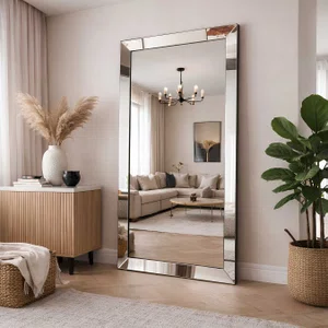 Espelho de Chão Esplendor com Moldura Espelhada Chanfrada Bisotê para Sala, Quarto e Banheiro
